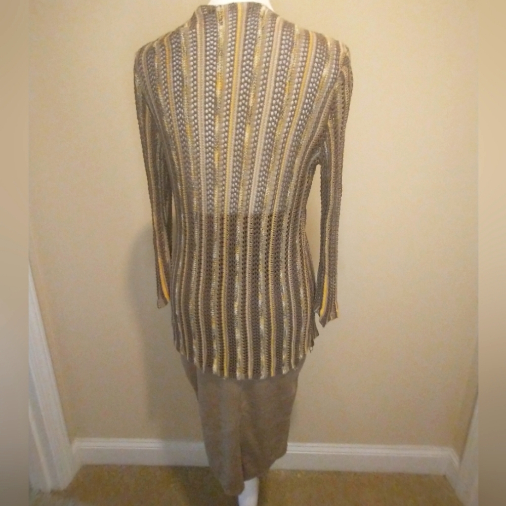 Nic +Zoe  Crochet Gold And Taupe  Cardigan With Tie Front - Picture 2 of 11
